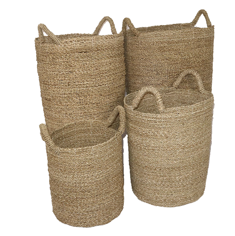 Seagrass Laundry Basket Set of 4 in natural color, various sizes.