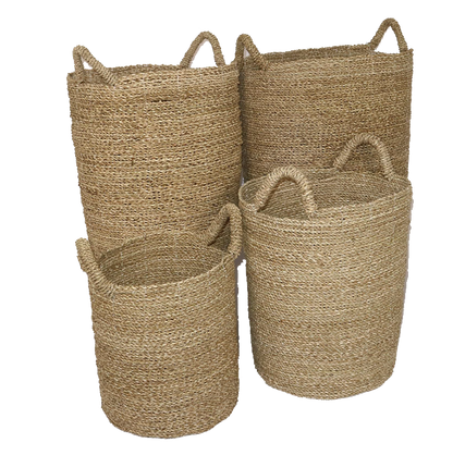 Seagrass Laundry Basket Set of 4 in natural color, various sizes.