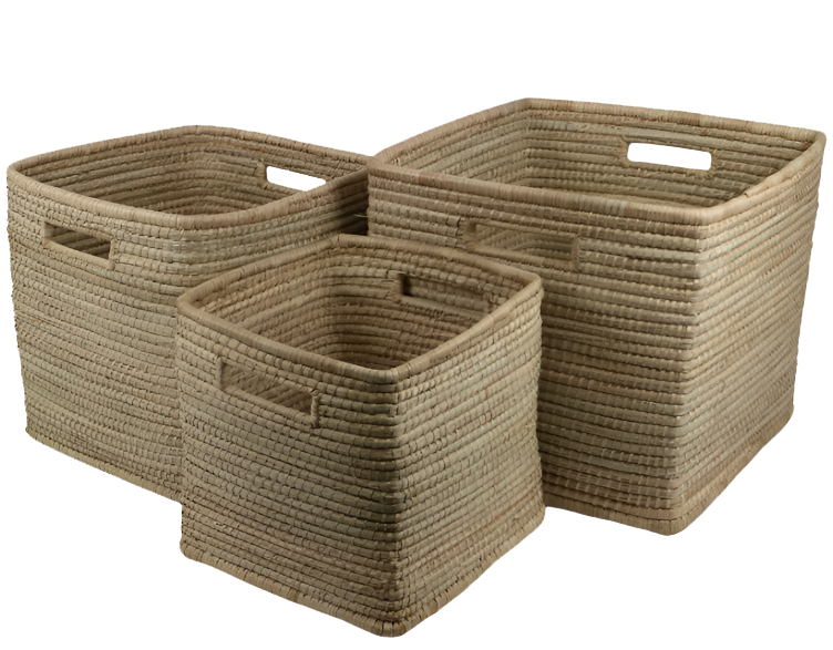 Palm Square Woven Baskets Set of 3