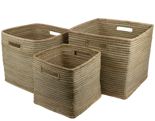 Palm Square Woven Baskets Set of 3