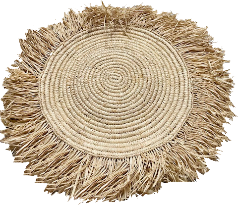 Woven Raffia Placemat Set of 6 with Frill - Natural - Indlu Afrika