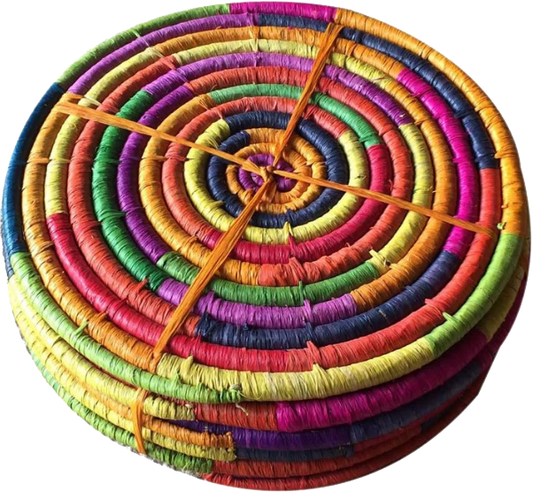 Woven Raffia Placemats Round Multicolour 