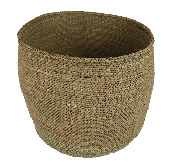 Large handwoven Iringa basket with natural, earthy color palette.