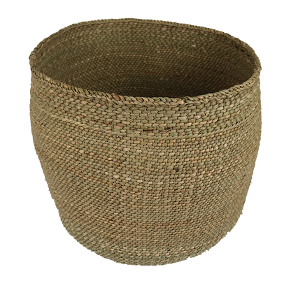 Large handwoven Iringa basket with natural, earthy color palette.