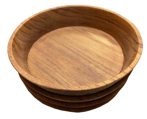 Wooden poke bowl with a natural finish, approximately 5cm in height and 20cm in diameter.